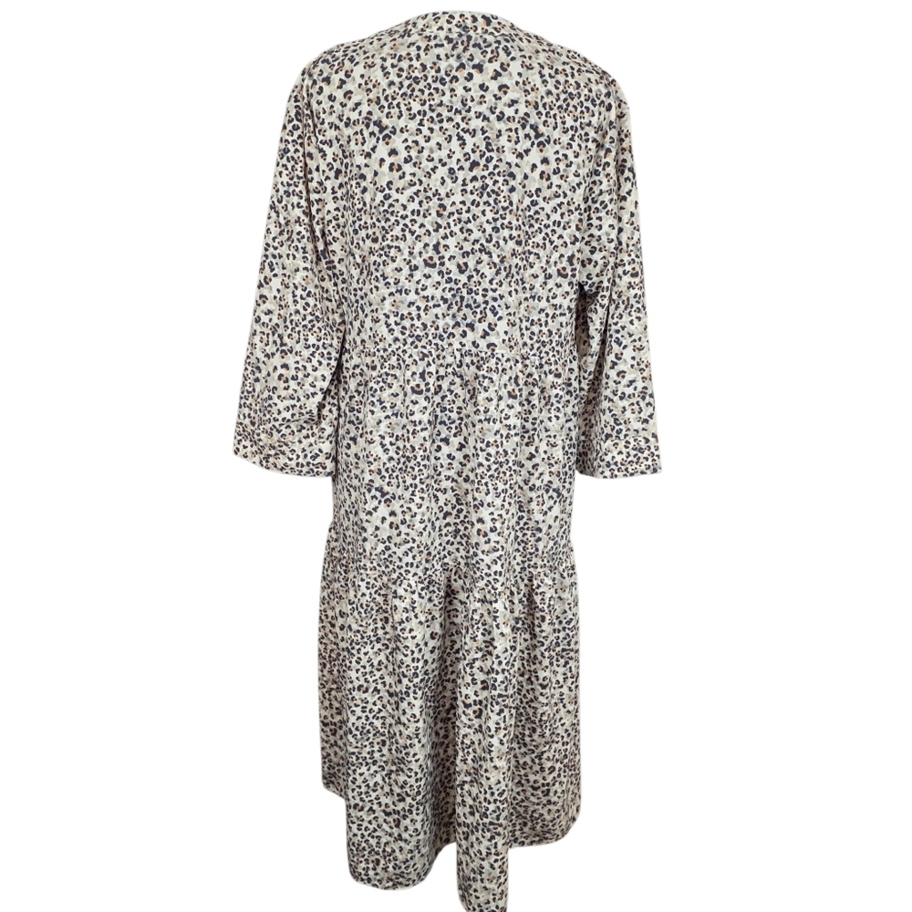 Leopard Print Tiered Midi Dress V-Neck Relaxed Boho Casual Western Size 8 - Picture 5 of 10